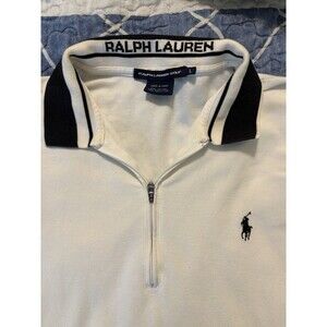 Ralph Lauren Golf Men's L Short Sleeve Solid 1/4 Zip Polo White Logo Collared